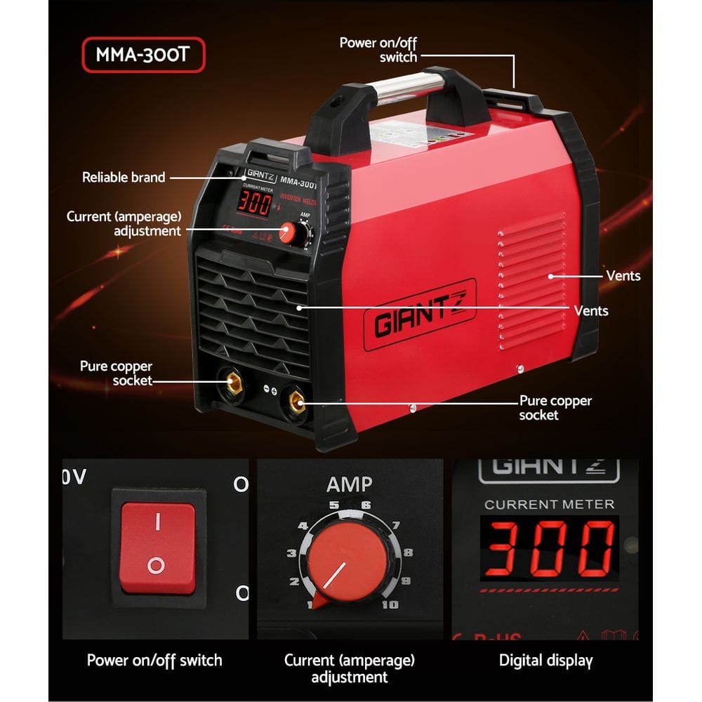 Giantz Tools > Power Tools > Welding Guns & Plasma Cutters Giantz 300Amp Inverter Welder MMA ARC iGBT DC Gas Welding Machine Stick Portable