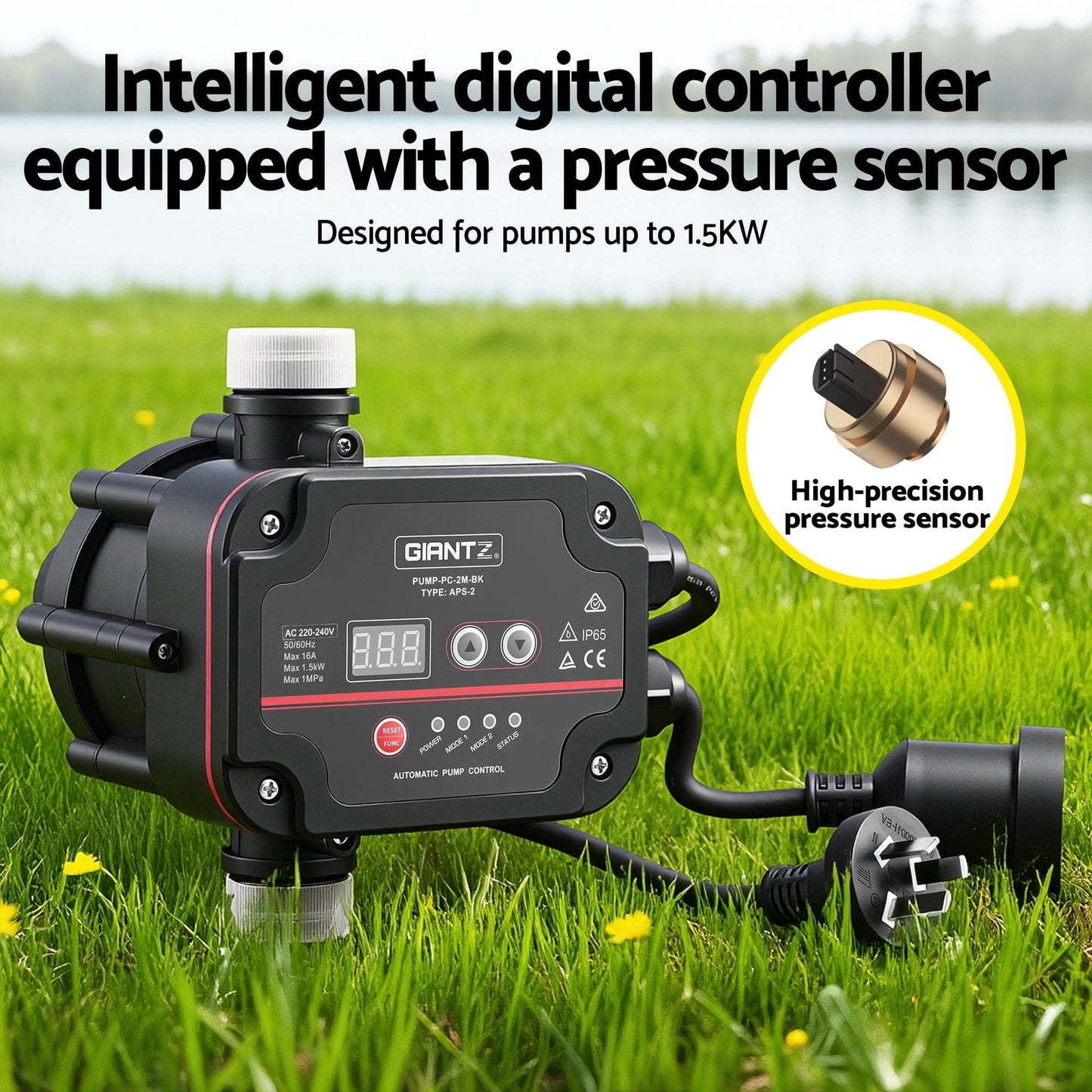 Giantz Tools > Pumps > Irrigation Pumps GIANTZ Digital Water Pump Controller 16A 1.5kW Max High Power Pressure Switch Adjustable 10Bar IP65