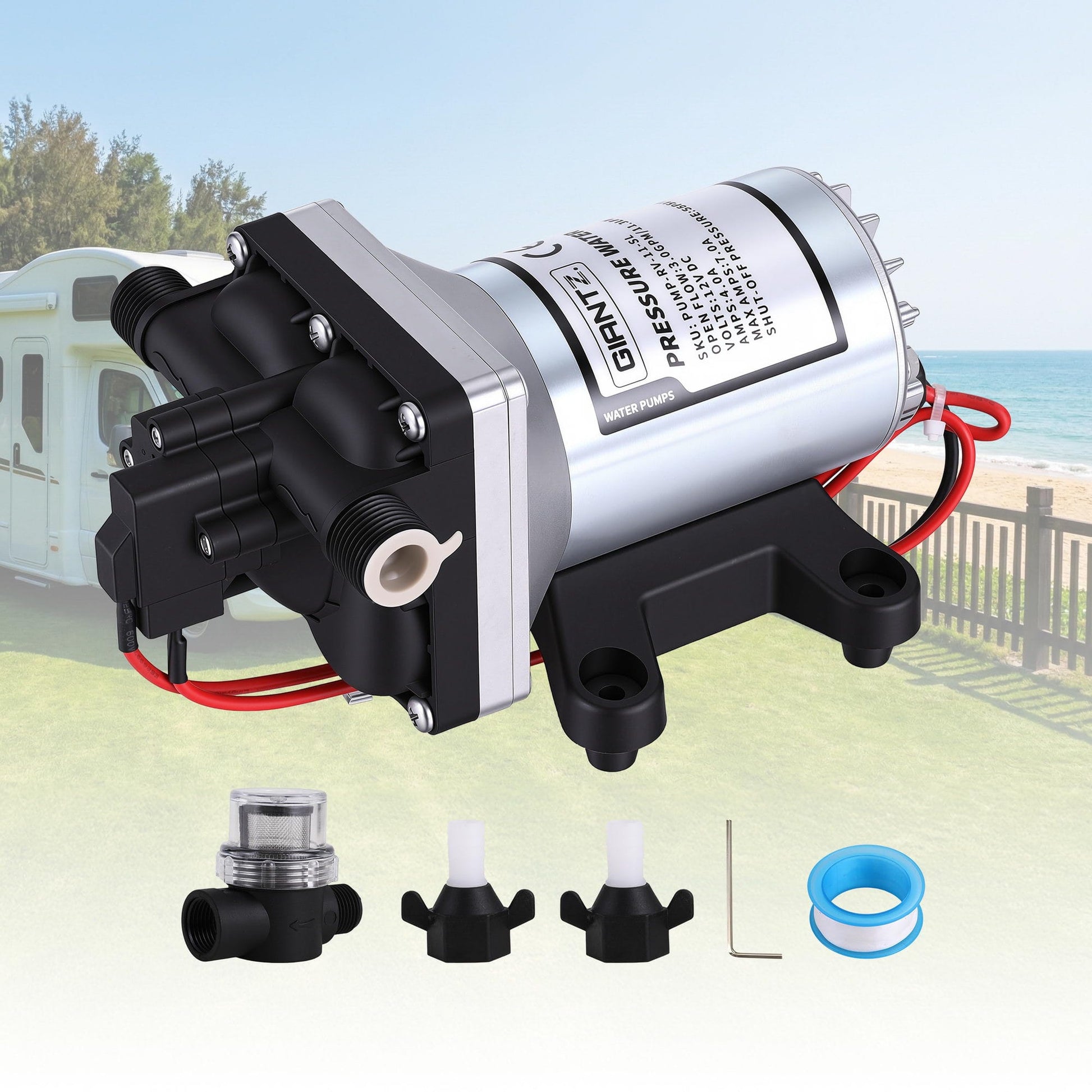 Giantz Tools > Pumps > Pool Pumps Giantz 12V Water Pump High Pressure Fast Self Priming 11.3L with Auto Switch for RV Caravan Boat