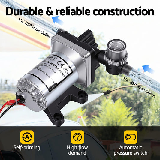 Giantz Tools > Pumps > Pool Pumps Giantz 12V Water Pump High Pressure Fast Self Priming 11.3L with Auto Switch for RV Caravan Boat