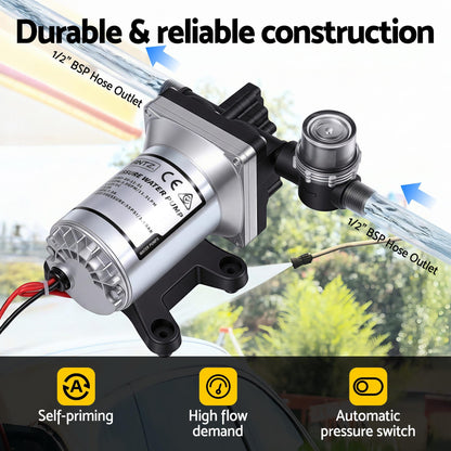 Giantz Tools > Pumps > Pool Pumps Giantz 12V Water Pump High Pressure Fast Self Priming 11.3L with Auto Switch for RV Caravan Boat