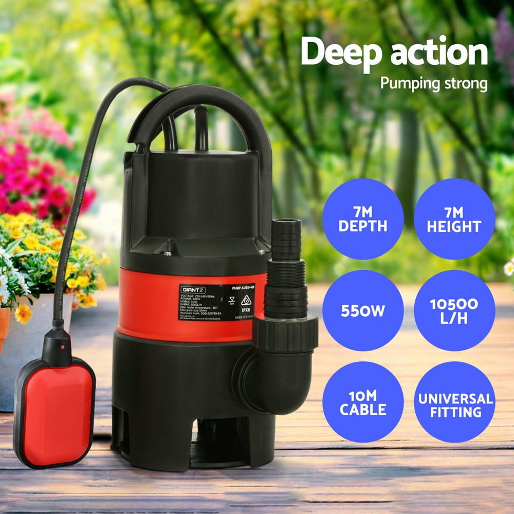 Giantz Tools > Pumps > Sewage Pumps Giantz Garden Submersible Pump 550W Dirty Water Bore Tank Well Steel Sewerage