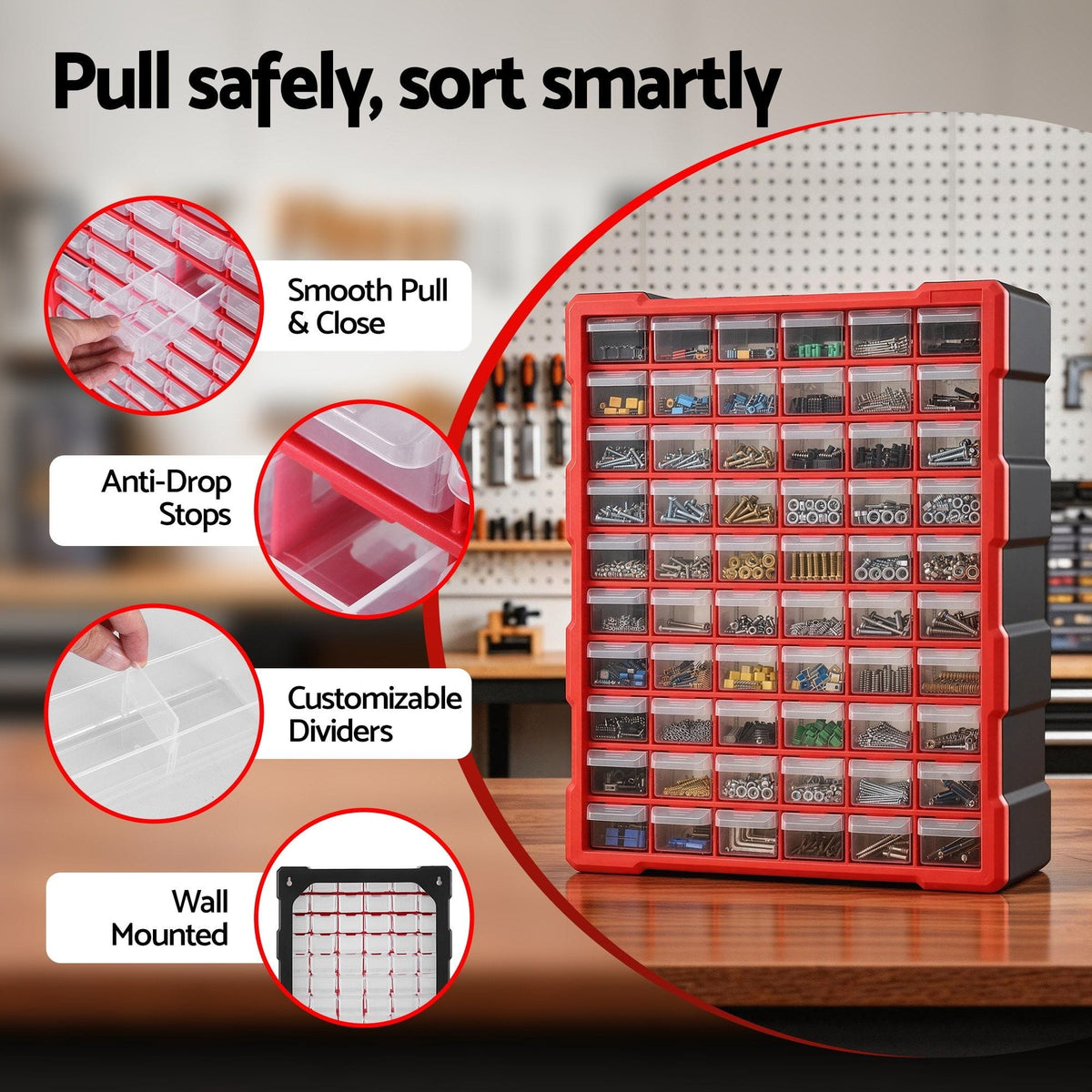 Giantz Tools > Tools Storage > Tool Boxes Giantz 60-Drawer Tool Storage Cabinet, Anti-Drop Hardware Organizer Storage Box