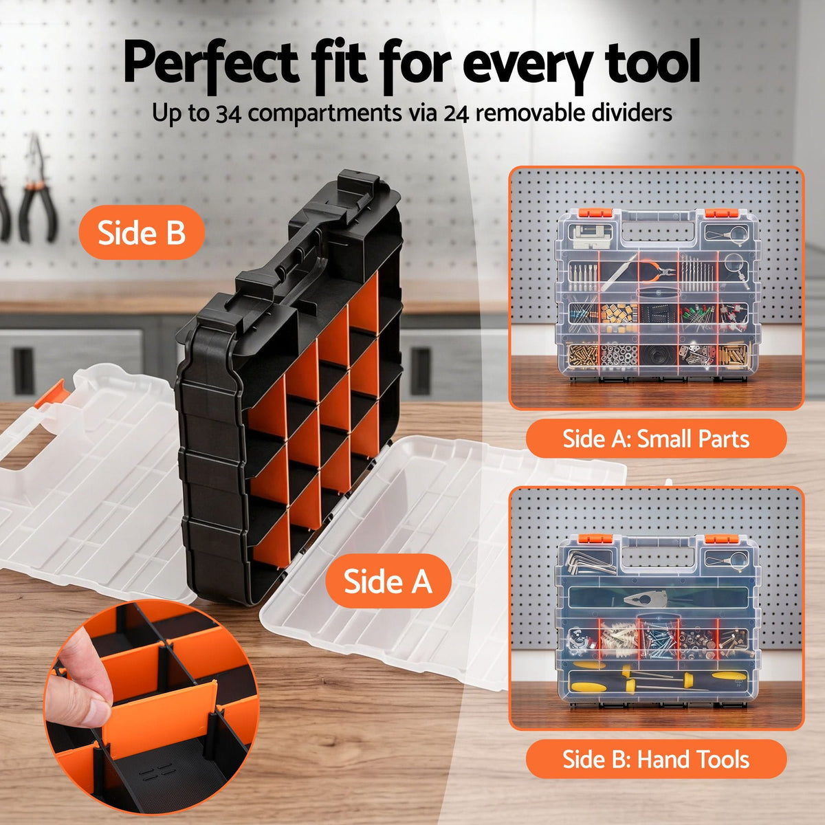 Giantz Tools > Tools Storage > Tool Boxes Giantz Double Sided Tool Box Organizer with 34 Compartment Small Parts Storage