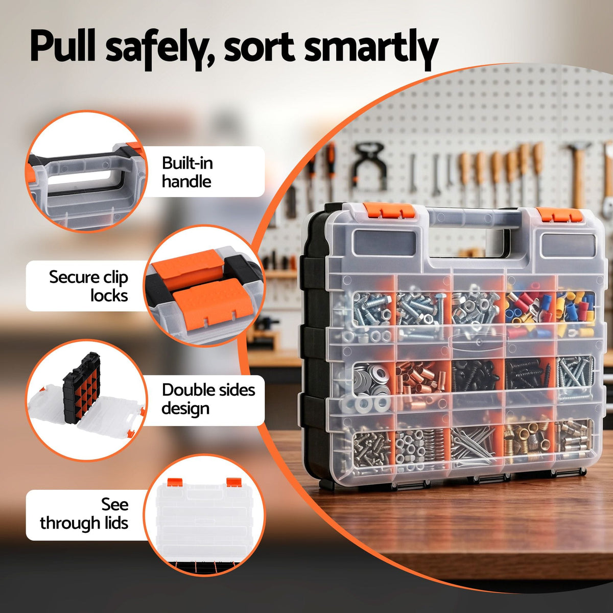 Giantz Tools > Tools Storage > Tool Boxes Giantz Double Sided Tool Box Organizer with 34 Compartment Small Parts Storage
