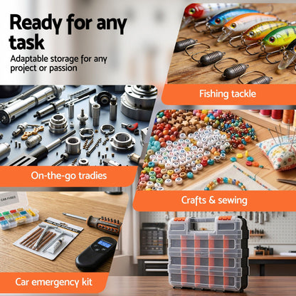 Giantz Tools > Tools Storage > Tool Boxes Giantz Double Sided Tool Box Organizer with 34 Compartment Small Parts Storage