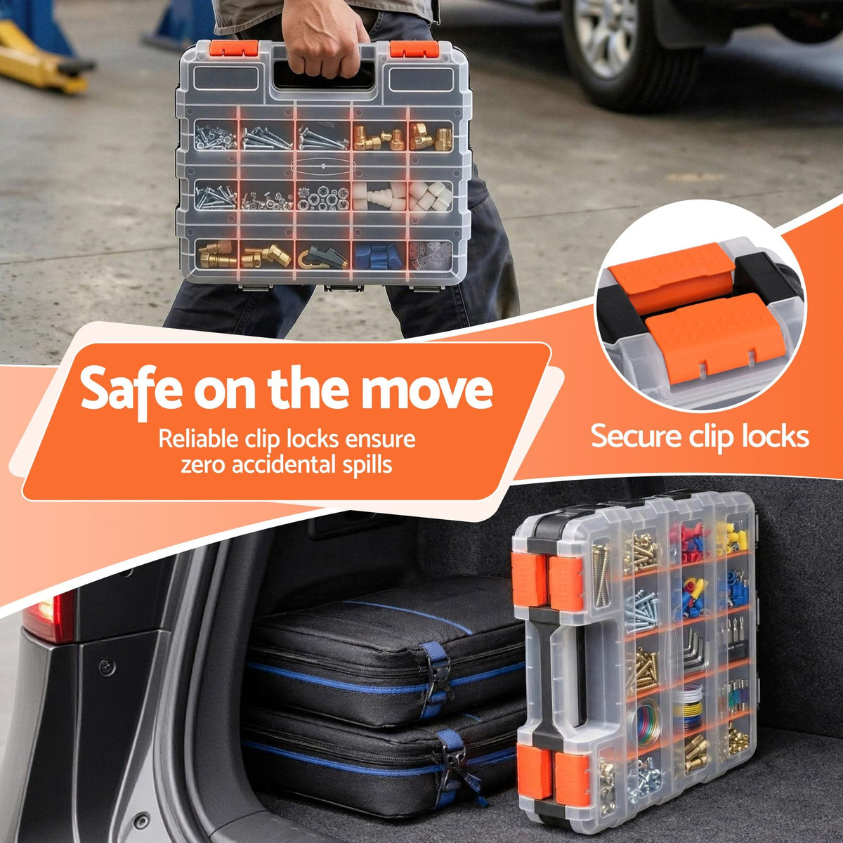 Giantz Tools > Tools Storage > Tool Boxes Giantz Double Sided Tool Box Organizer with 34 Compartment Small Parts Storage