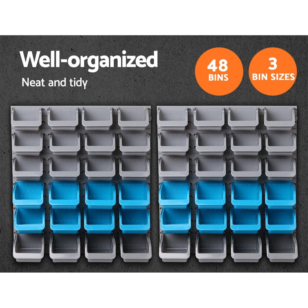 Giantz Tools > Tools Storage > Wall Storage Racks Giantz 48 Storage Bin Rack Wall Mounted Steel Board