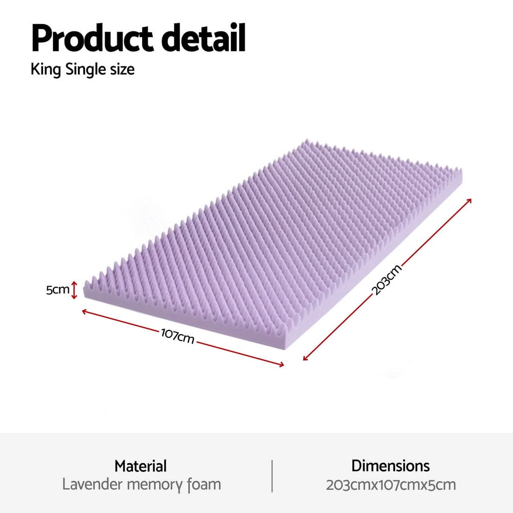 Giselle Furniture > Mattresses > Mattress Toppers Giselle 5cm Memory Foam Mattress Topper Lavender Infused Egg Crate King Single