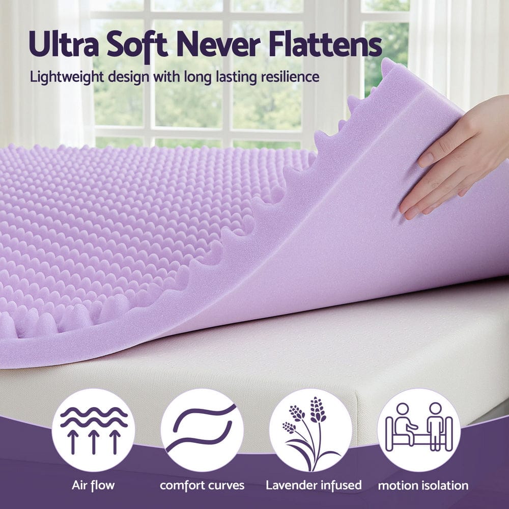 Giselle Furniture > Mattresses > Mattress Toppers Giselle 5cm Memory Foam Mattress Topper Lavender Infused Egg Crate Pad Mat Double