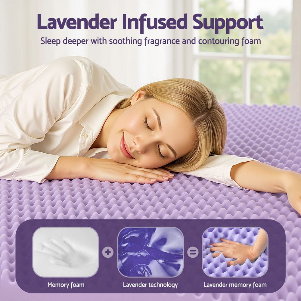 Giselle Furniture > Mattresses > Mattress Toppers Giselle 5cm Memory Foam Mattress Topper Lavender Infused Egg Crate Pad Mat Double