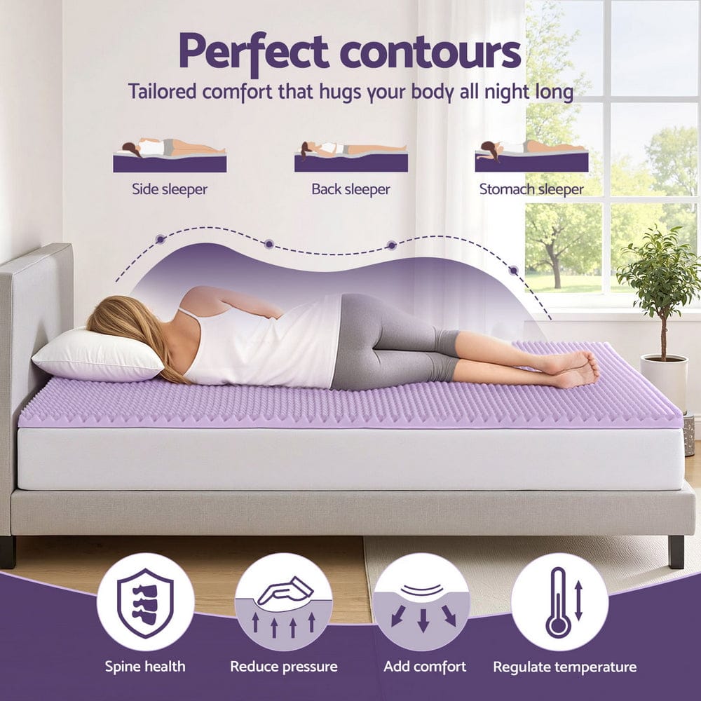 Giselle Furniture > Mattresses > Mattress Toppers Giselle 5cm Memory Foam Mattress Topper Lavender Infused Egg Crate Pad Mat King