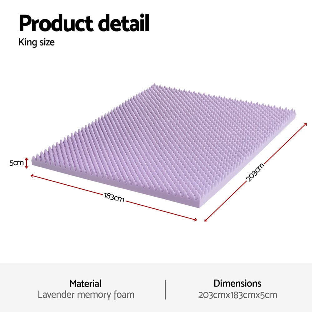 Giselle Furniture > Mattresses > Mattress Toppers Giselle 5cm Memory Foam Mattress Topper Lavender Infused Egg Crate Pad Mat King