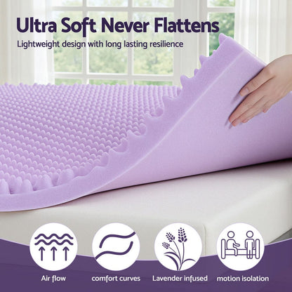 Giselle Furniture > Mattresses > Mattress Toppers Giselle 5cm Memory Foam Mattress Topper Lavender Infused Egg Crate Pad Mat Queen