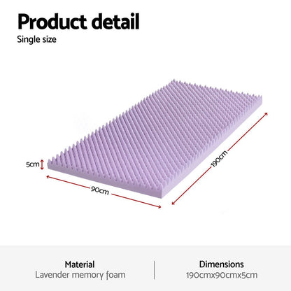 Giselle Furniture > Mattresses > Mattress Toppers Giselle 5cm Memory Foam Mattress Topper Lavender Infused Egg Crate Pad Mat Single
