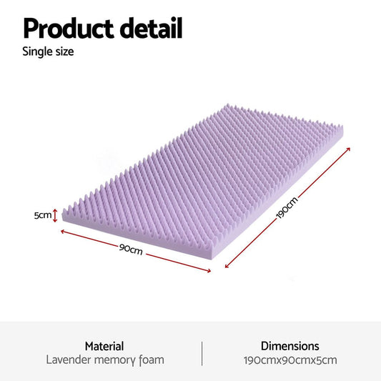 Giselle Furniture > Mattresses > Mattress Toppers Giselle 5cm Memory Foam Mattress Topper Lavender Infused Egg Crate Pad Mat Single