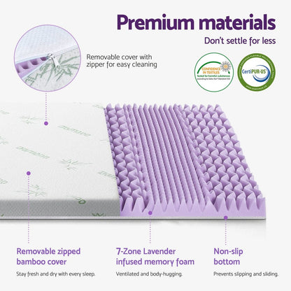 Giselle Furniture > Mattresses > Mattress Toppers Giselle 8cm Memory Foam Mattress Topper Lavender Infused Bamboo Cover 7-Zone King Single