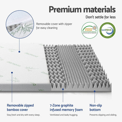 Giselle Furniture > Mattresses > Mattress Toppers Giselle Bedding 8cm Memory Foam Mattress Topper 7-Zone Graphite Single