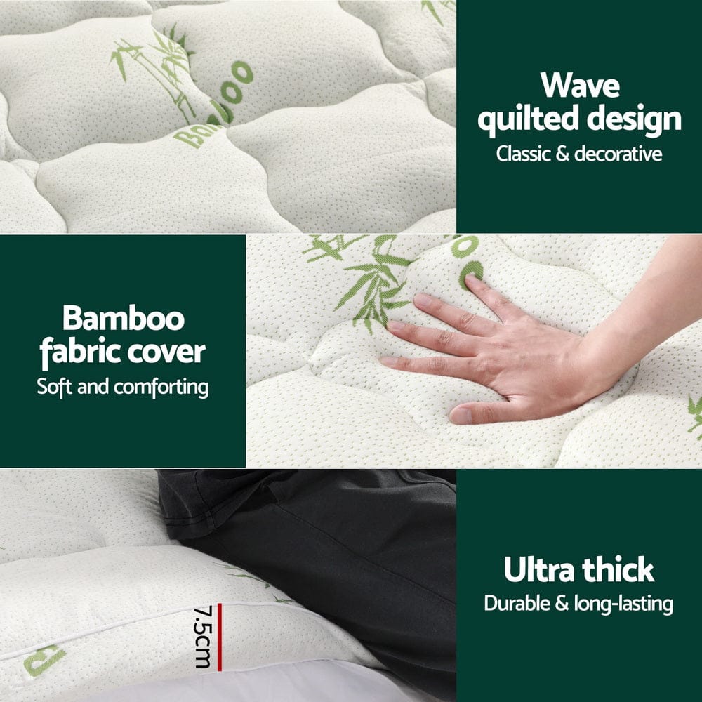 Giselle Furniture > Mattresses > Mattress Toppers Giselle Bedding Mattress Topper Pillowtop Bamboo 7.5cm Double