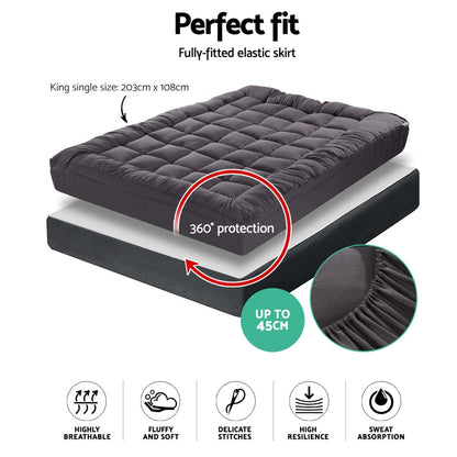 Giselle Furniture > Mattresses > Mattress Toppers Giselle Bedding Mattress Topper Pillowtop Bamboo Charcoal King Single