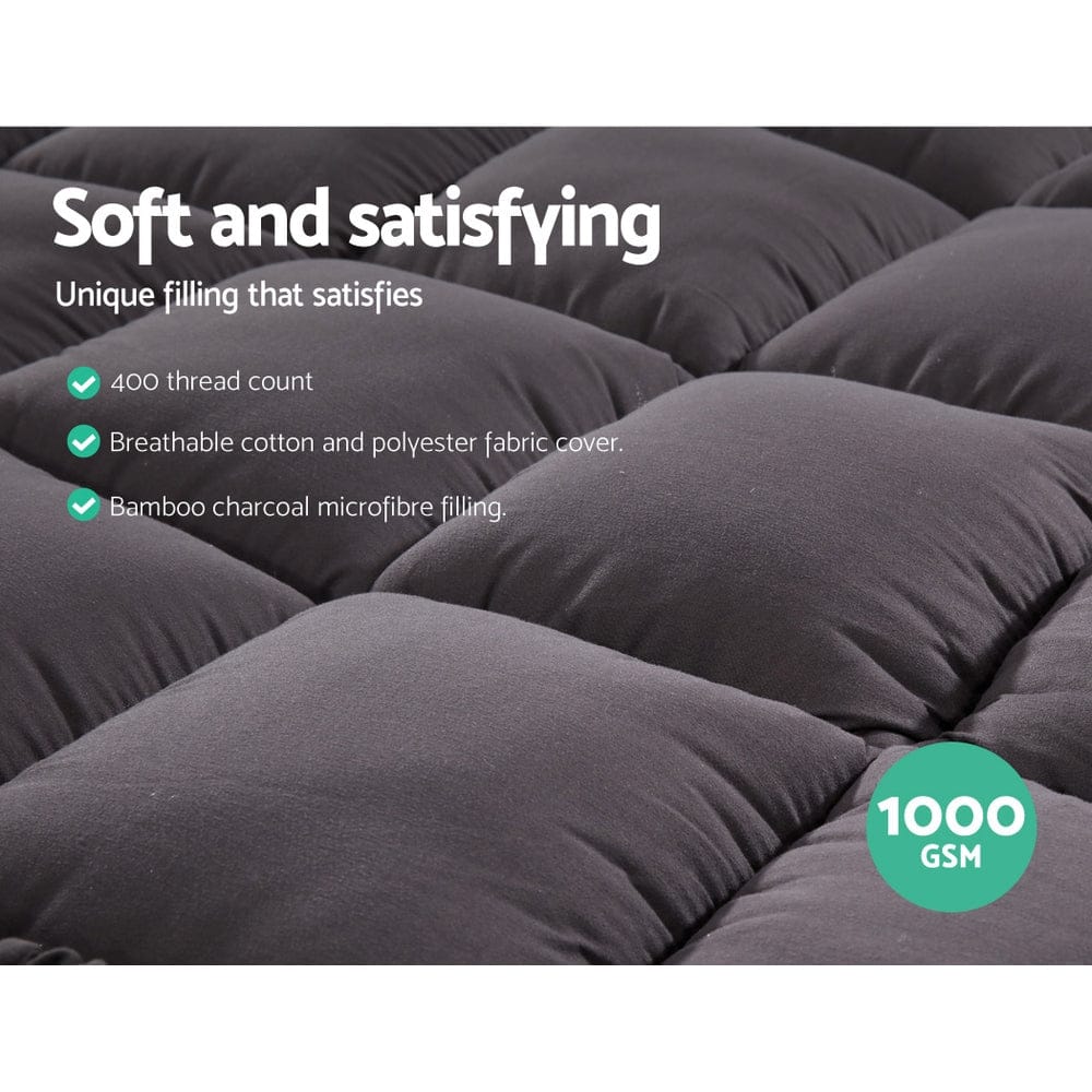 Giselle Furniture > Mattresses > Mattress Toppers Giselle Bedding Mattress Topper Pillowtop Bamboo Charcoal King Single