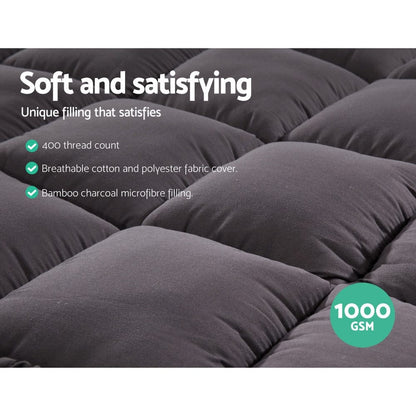 Giselle Furniture > Mattresses > Mattress Toppers Giselle Bedding Mattress Topper Pillowtop Bamboo Charcoal King Single