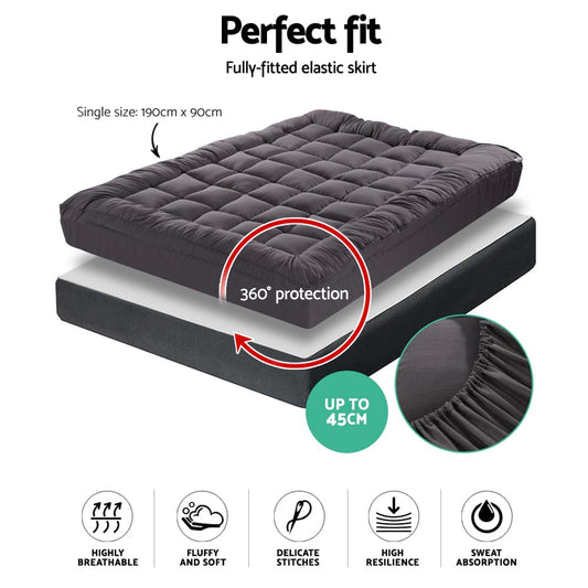 Giselle Furniture > Mattresses > Mattress Toppers Giselle Bedding Mattress Topper Pillowtop Bamboo Charcoal Single