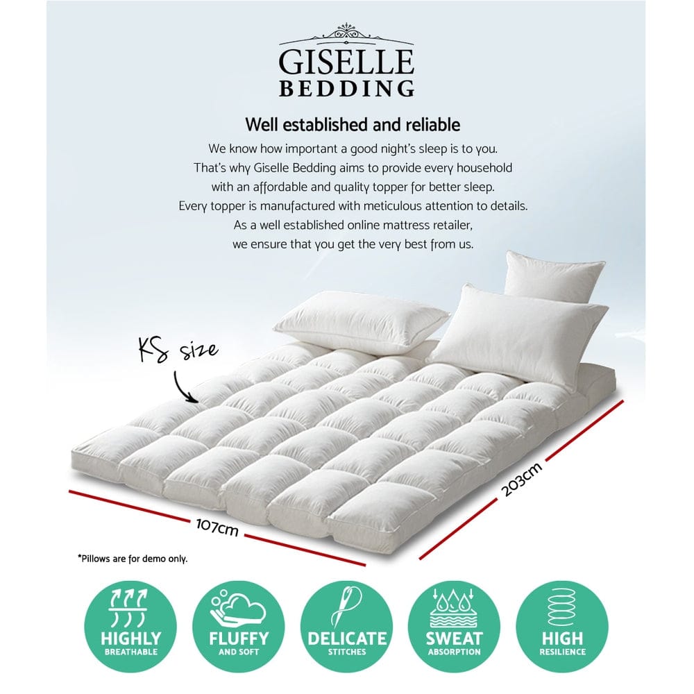 Giselle Furniture > Mattresses > Mattress Toppers Giselle Bedding Mattress Topper Pillowtop Protector Pad King Single