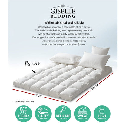 Giselle Furniture > Mattresses > Mattress Toppers Giselle Bedding Mattress Topper Pillowtop Protector Pad King Single