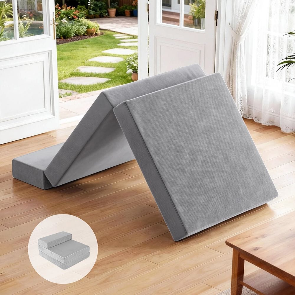 Giselle Furniture > Mattresses > Queen Mattress Giselle Bedding Foldable Mattress Folding Foam Bed Mat Light Grey