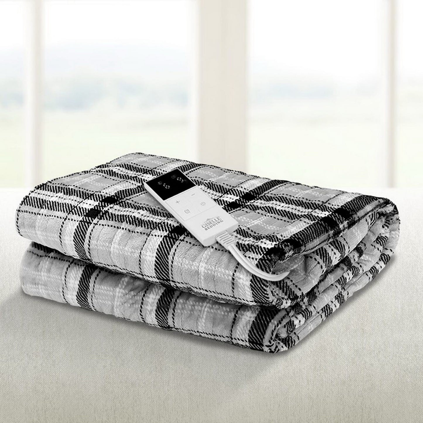 Giselle Home & Garden > Bedding > Blankets & Throws Giselle Bedding Electric Throw Rug Flannel Snuggle Blanket Washable Heated Grey and White Checkered