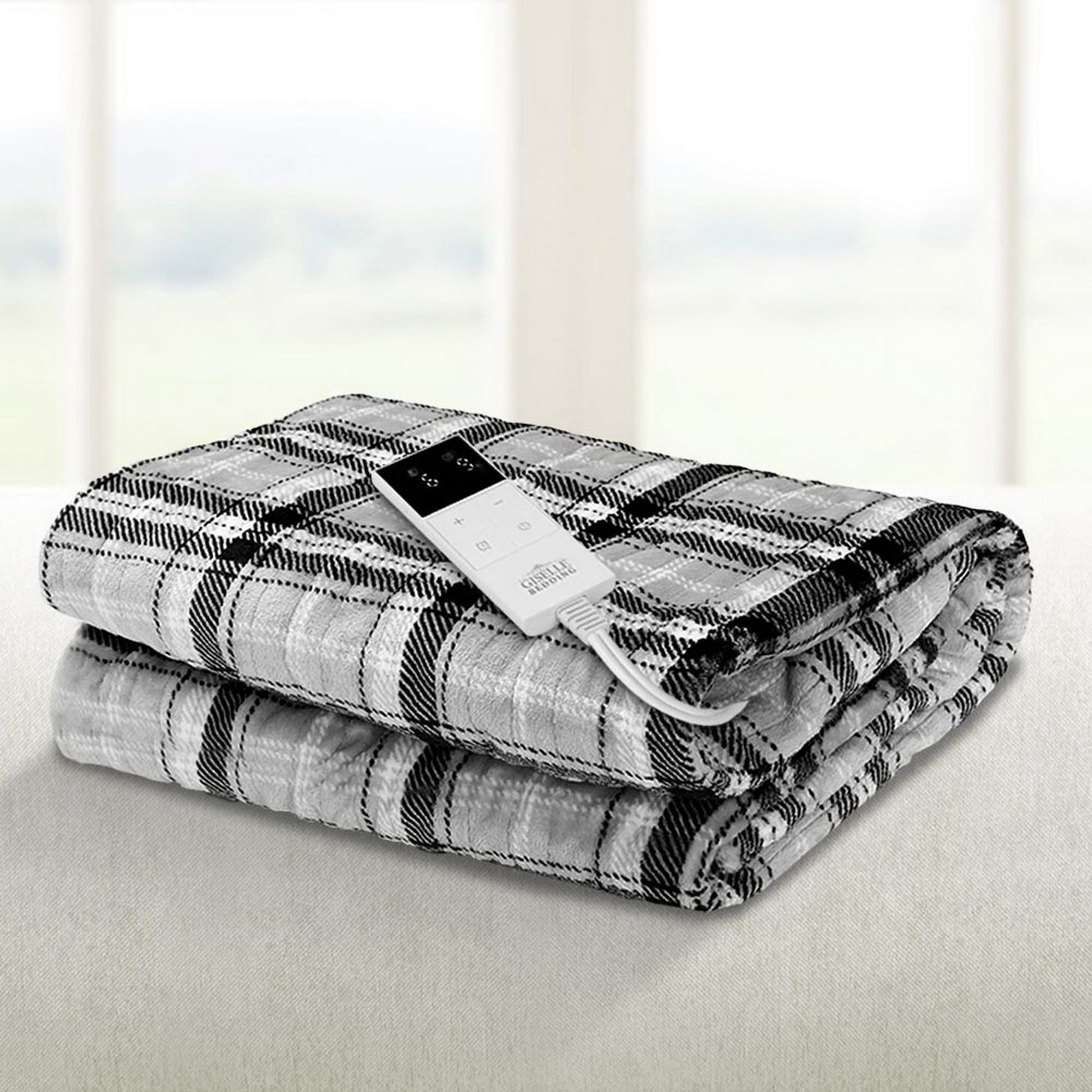 Giselle Home & Garden > Bedding > Blankets & Throws Giselle Bedding Electric Throw Rug Flannel Snuggle Blanket Washable Heated Grey and White Checkered