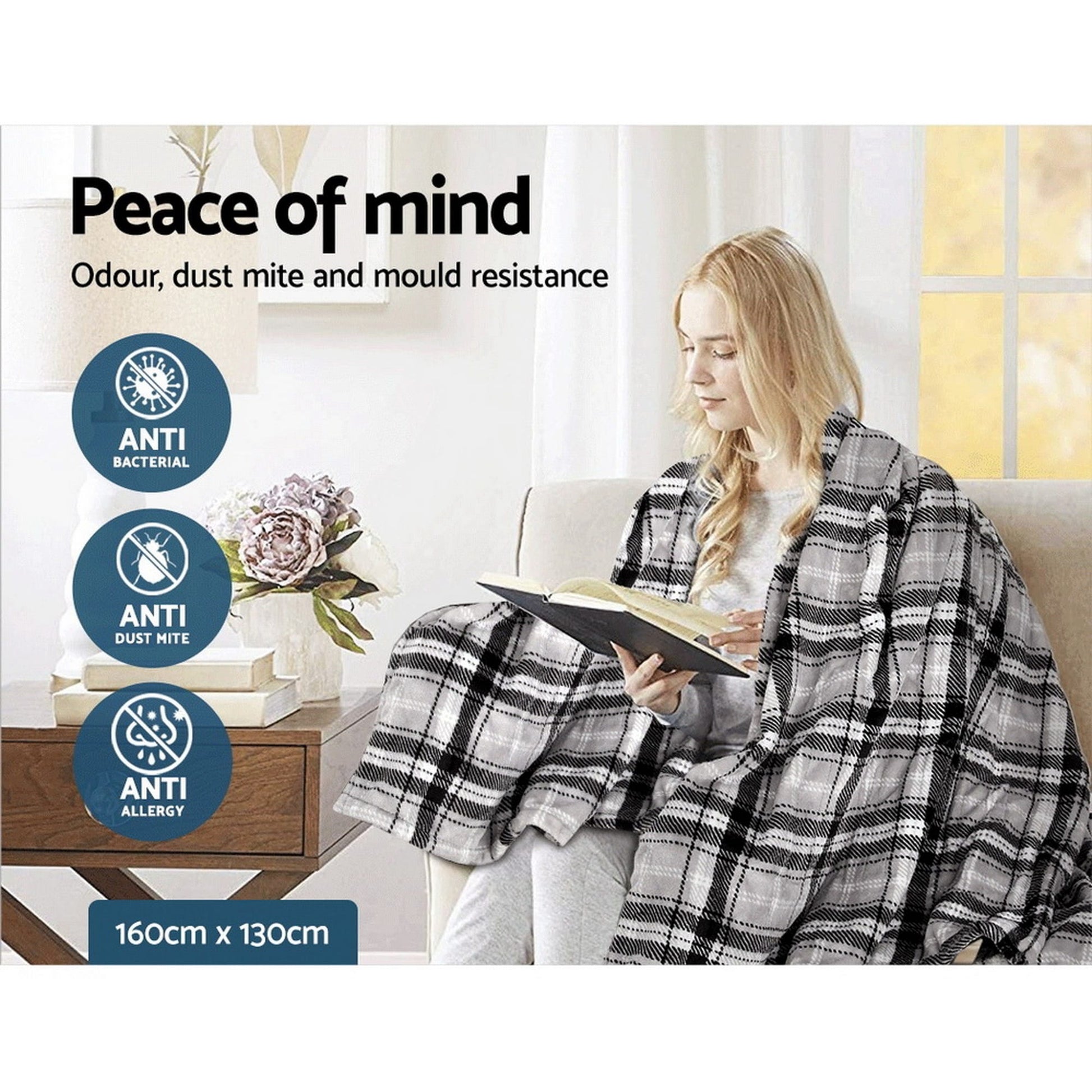 Giselle Home & Garden > Bedding > Blankets & Throws Giselle Bedding Electric Throw Rug Flannel Snuggle Blanket Washable Heated Grey and White Checkered