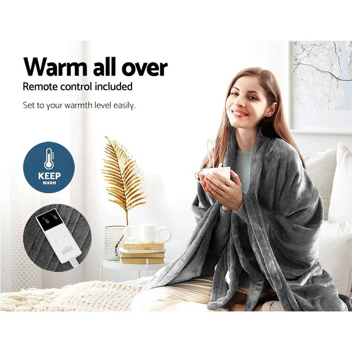 Giselle Home & Garden > Bedding > Blankets & Throws Giselle Bedding Heated Electric Throw Rug Fleece Sunggle Blanket Washable Silver