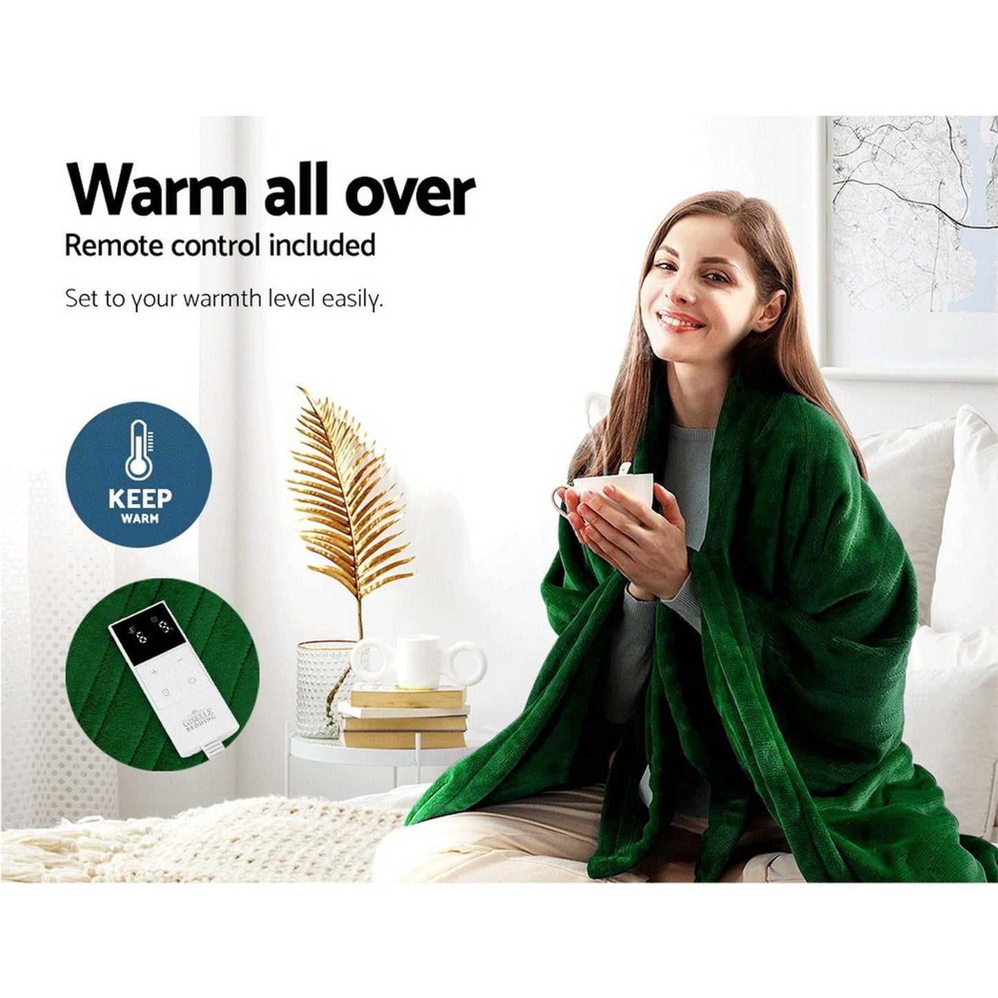 Giselle Home & Garden > Bedding > Blankets & Throws Giselle Electric Throw Rug Heated Blanket Washable Snuggle Flannel Winter Green