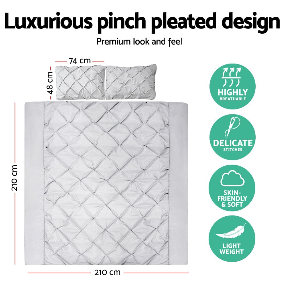 Giselle Home & Garden > Bedding > Duvet Covers Giselle Bedding Quilt Cover Set Diamond Pinch Grey Queen