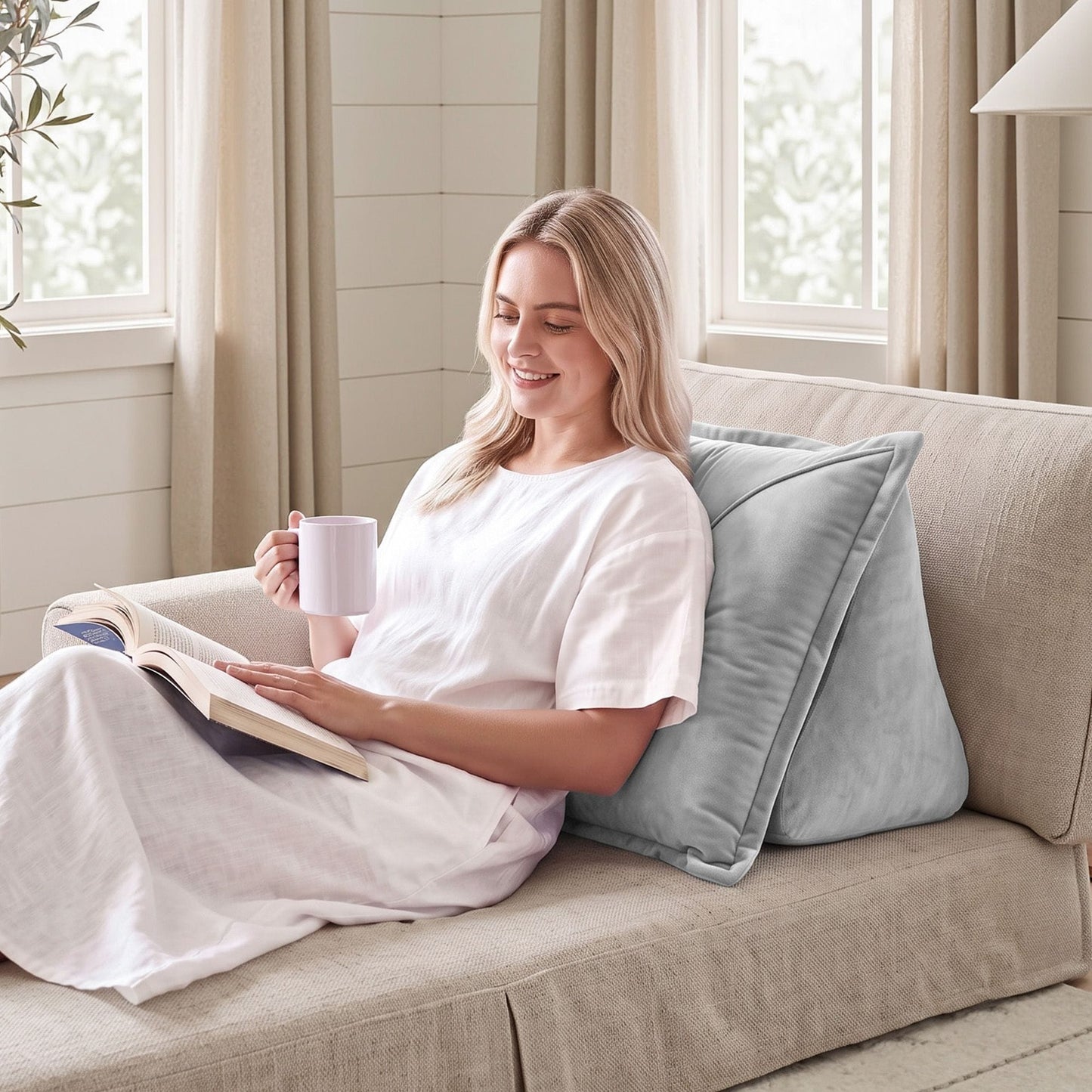 Giselle Home & Garden > Bedding > Pillows Giselle Bedding Back Pillow for Sitting in Bed, No-Collapse 25D High-Density Base, Ergonomic Lumbar Support Pillow for Gaming, Nursing & Floor Tatami, 90% Shredded Sponge Cushion with Washable Velvet Cover