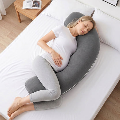 Giselle Home & Garden > Bedding > Pillows Giselle Bedding Pregnancy Pillow for Side Sleeping L-Shaped Maternity Body Pillow for Women 100% Cotton Jersey Cover for Head Neck Belly Support, 63x115 cm Grey