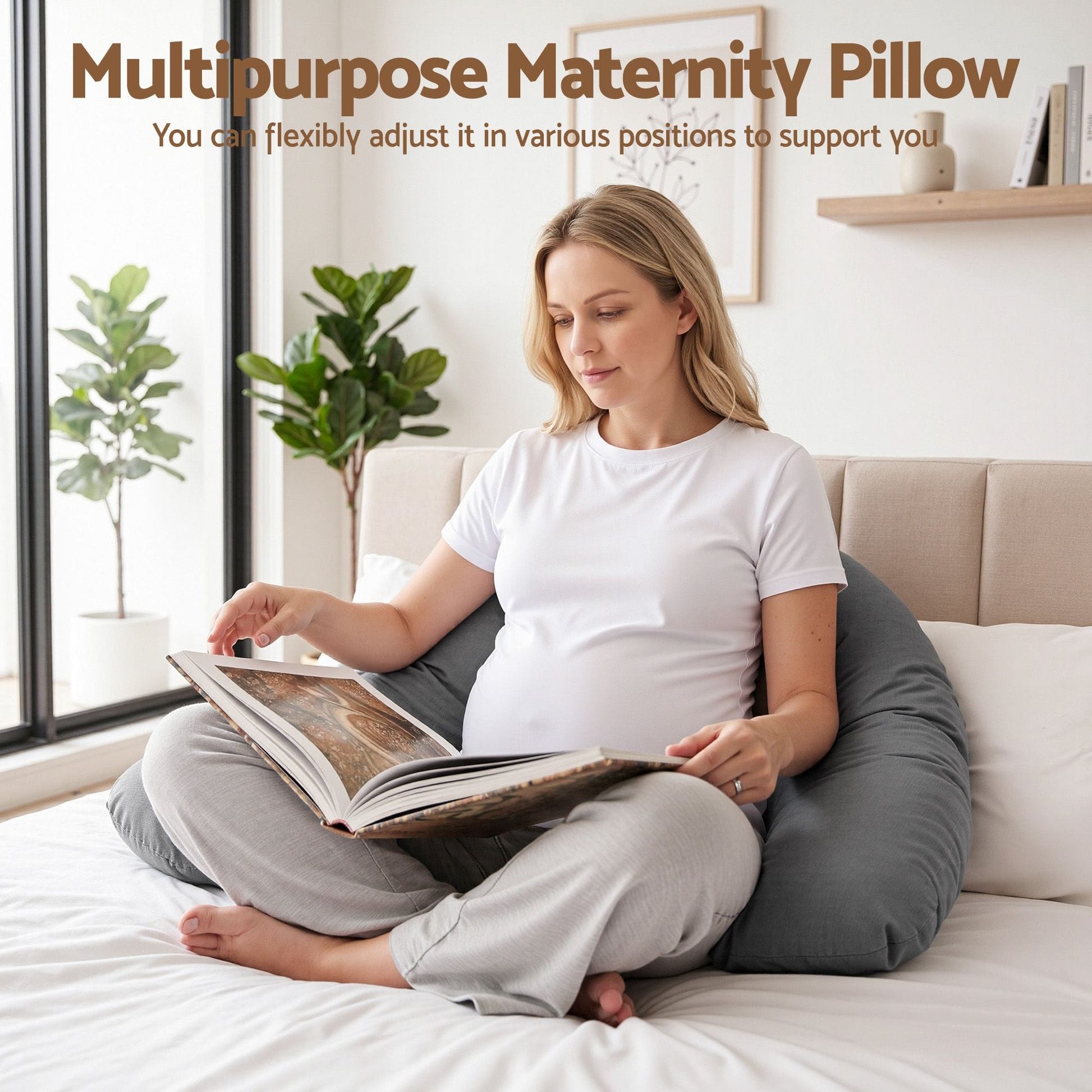 Giselle Home & Garden > Bedding > Pillows Giselle Bedding Pregnancy Pillow for Side Sleeping L-Shaped Maternity Body Pillow for Women 100% Cotton Jersey Cover for Head Neck Belly Support, 63x115 cm Grey