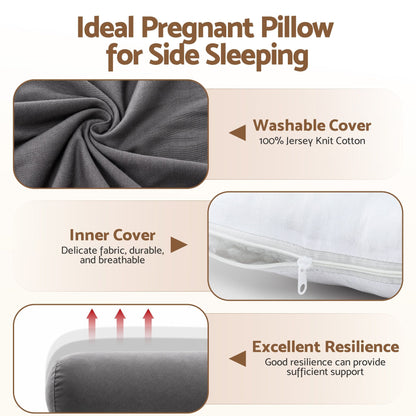 Giselle Home & Garden > Bedding > Pillows Giselle Bedding Pregnancy Pillow for Side Sleeping L-Shaped Maternity Body Pillow for Women 100% Cotton Jersey Cover for Head Neck Belly Support, 63x115 cm Grey