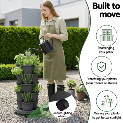 Green Fingers Home & Garden > Garden Beds > Garden Beds & Planters Green Fingers 5 Tier Vertical Garden Planter, Stackable Planters with 4 Wheels, Black, Raised Garden Bed, Garden Tower Indoor Outdoor, Auto Drainage System, for Strawberries, Herbs, Flower, Vegetables