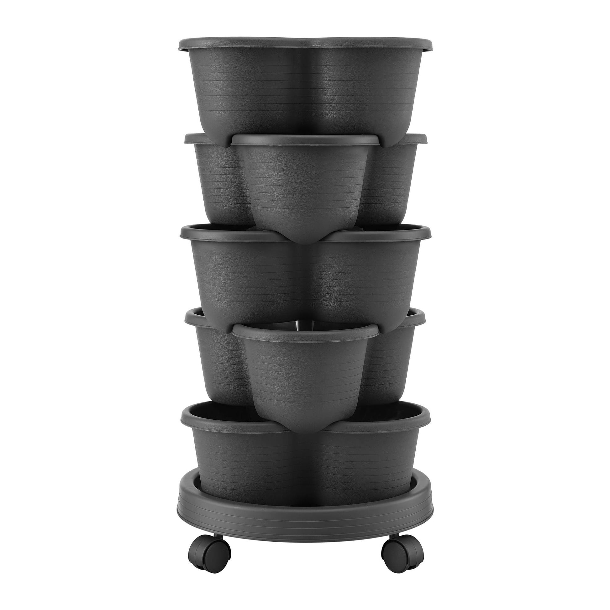 Green Fingers Home & Garden > Garden Beds > Garden Beds & Planters Green Fingers 5 Tier Vertical Garden Planter, Stackable Planters with 4 Wheels, Black, Raised Garden Bed, Garden Tower Indoor Outdoor, Auto Drainage System, for Strawberries, Herbs, Flower, Vegetables