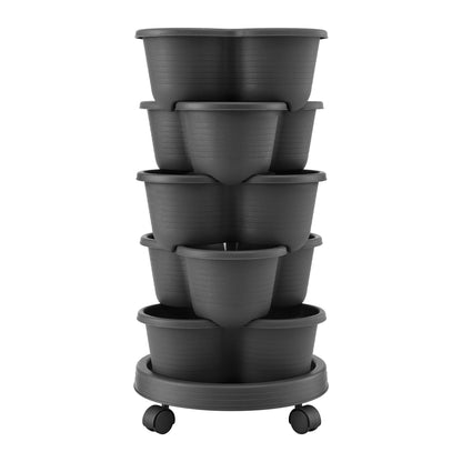 Green Fingers Home & Garden > Garden Beds > Garden Beds & Planters Green Fingers 5 Tier Vertical Garden Planter, Stackable Planters with 4 Wheels, Black, Raised Garden Bed, Garden Tower Indoor Outdoor, Auto Drainage System, for Strawberries, Herbs, Flower, Vegetables