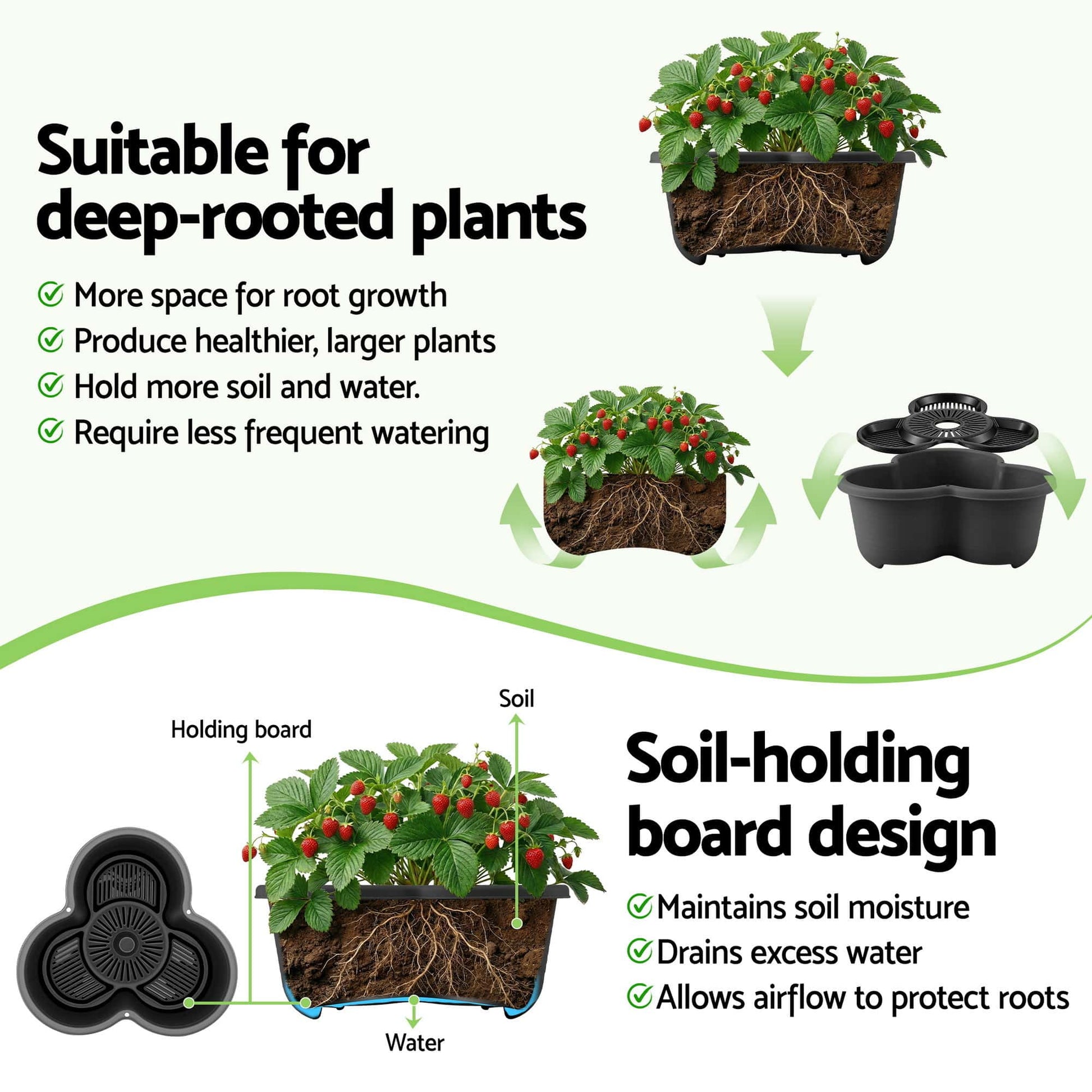 Green Fingers Home & Garden > Garden Beds > Garden Beds & Planters Green Fingers 5 Tier Vertical Garden Planter, Stackable Planters with 4 Wheels, Black, Raised Garden Bed, Garden Tower Indoor Outdoor, Auto Drainage System, for Strawberries, Herbs, Flower, Vegetables