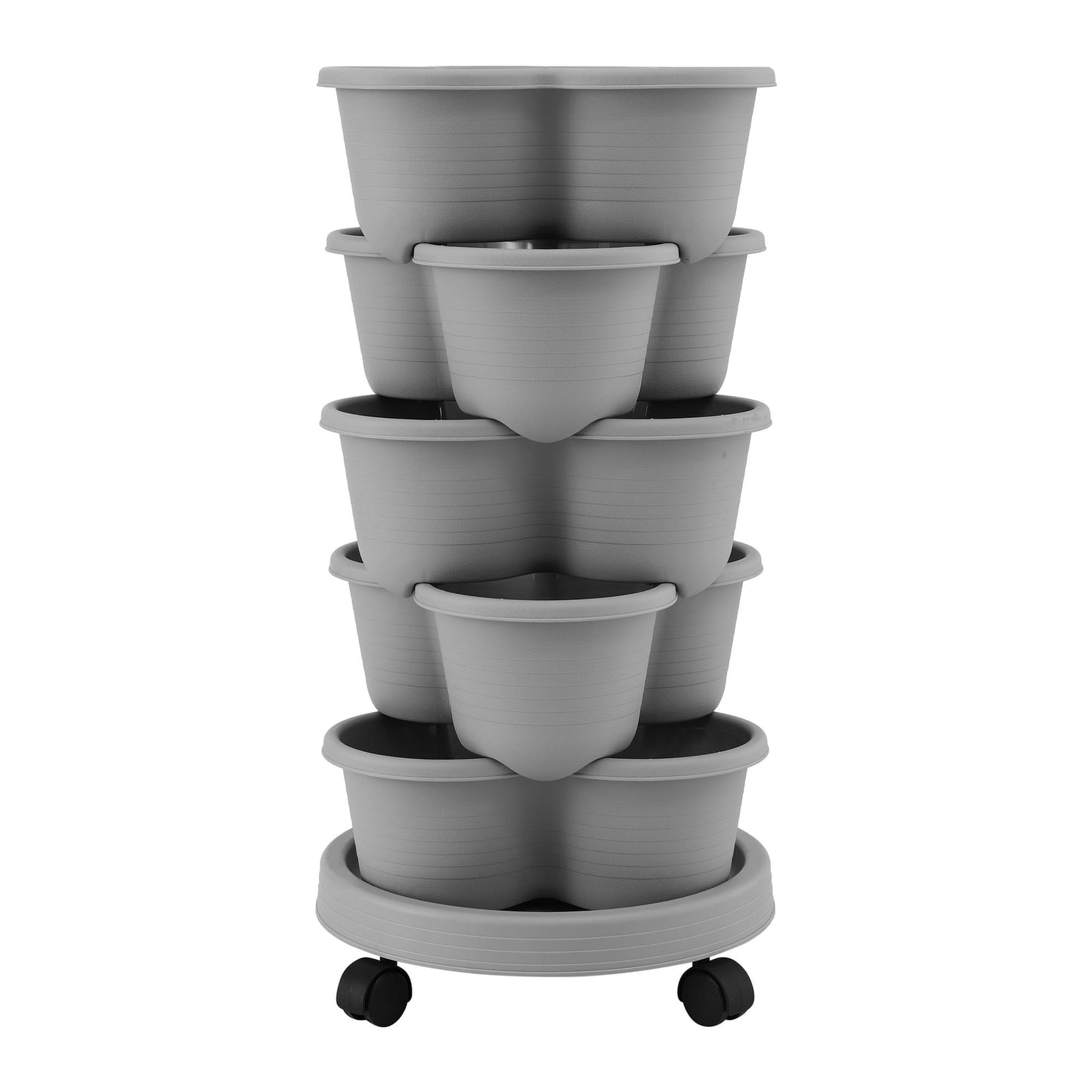 Green Fingers Home & Garden > Garden Beds > Garden Beds & Planters Green Fingers 5 Tier Vertical Garden Planter, Stackable Planters with 4 Wheels, Grey, Raised Garden Bed, Garden Tower Indoor Outdoor, Auto Drainage System, for Strawberries, Herbs, Flower, Vegetables