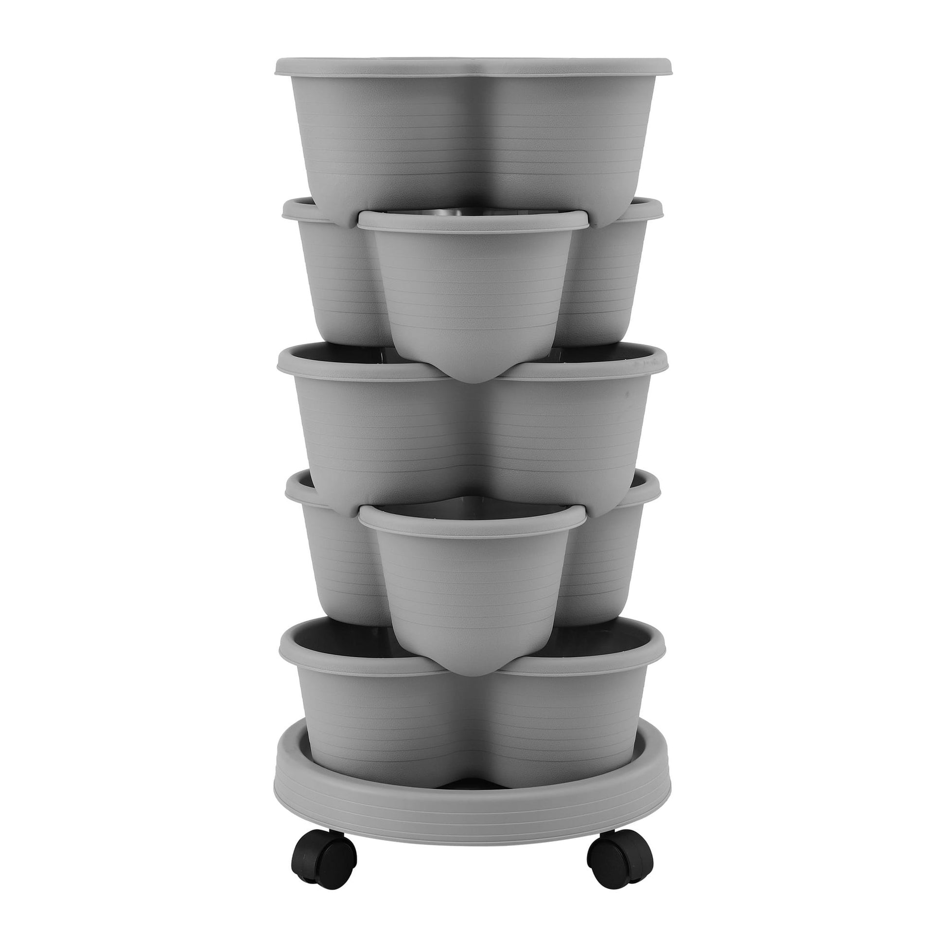 Green Fingers Home & Garden > Garden Beds > Garden Beds & Planters Green Fingers 5 Tier Vertical Garden Planter, Stackable Planters with 4 Wheels, Grey, Raised Garden Bed, Garden Tower Indoor Outdoor, Auto Drainage System, for Strawberries, Herbs, Flower, Vegetables