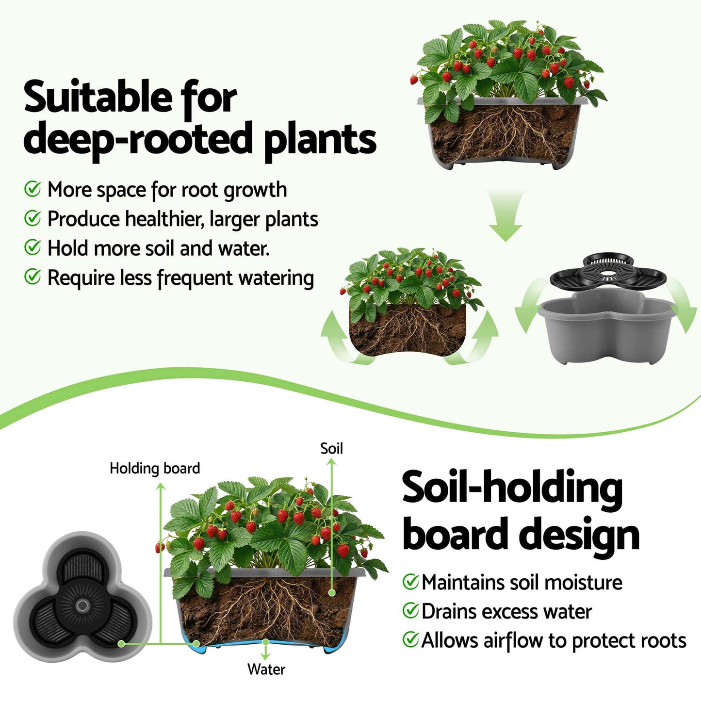 Green Fingers Home & Garden > Garden Beds > Garden Beds & Planters Green Fingers 5 Tier Vertical Garden Planter, Stackable Planters with 4 Wheels, Grey, Raised Garden Bed, Garden Tower Indoor Outdoor, Auto Drainage System, for Strawberries, Herbs, Flower, Vegetables