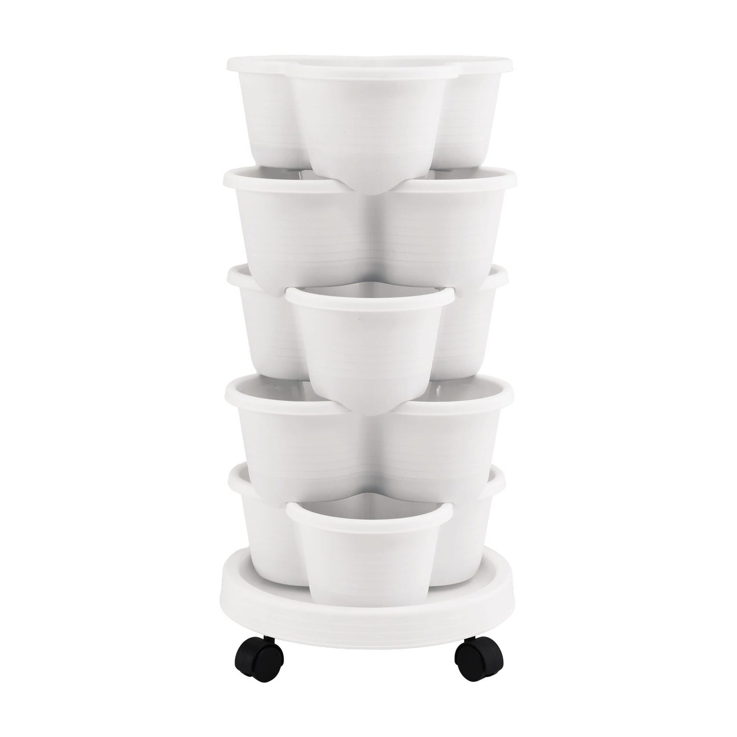 Green Fingers Home & Garden > Garden Beds > Garden Beds & Planters Green Fingers 5 Tier Vertical Garden Planter, Stackable Planters with Wheels, White, Garden Bed, Garden Tower Indoor Outdoor, Auto Drainage System, for Strawberries, Herbs, Flowers, Vegetables