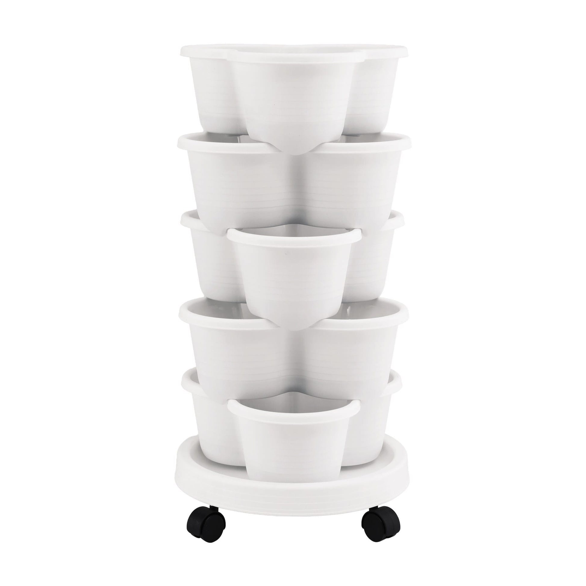 Green Fingers Home & Garden > Garden Beds > Garden Beds & Planters Green Fingers 5 Tier Vertical Garden Planter, Stackable Planters with Wheels, White, Garden Bed, Garden Tower Indoor Outdoor, Auto Drainage System, for Strawberries, Herbs, Flowers, Vegetables