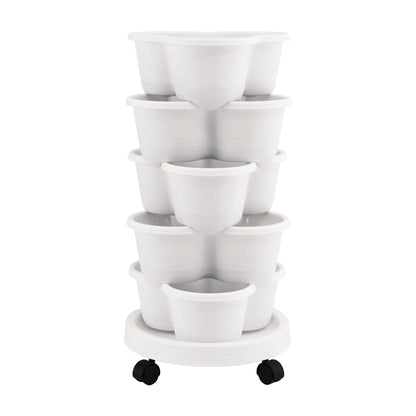 Green Fingers Home & Garden > Garden Beds > Garden Beds & Planters Green Fingers 5 Tier Vertical Garden Planter, Stackable Planters with Wheels, White, Garden Bed, Garden Tower Indoor Outdoor, Auto Drainage System, for Strawberries, Herbs, Flowers, Vegetables